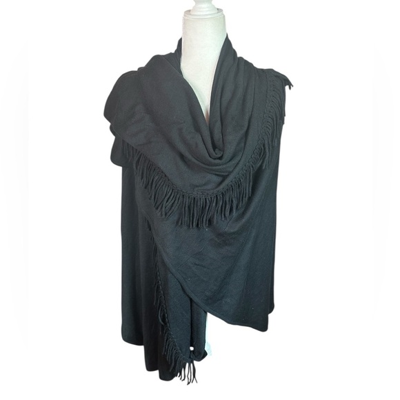 Nina Leonard Classic Black Fringe Shawl - Picture 1 of 7